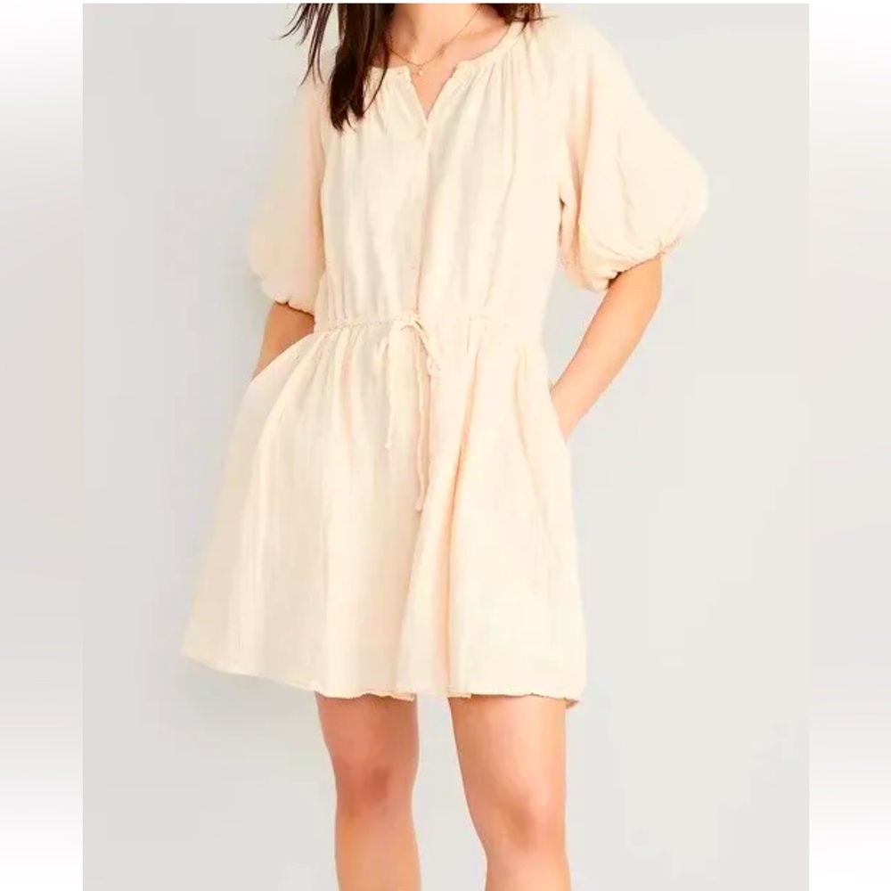 Old Navy Women’s XXL Dress Poet Sleeve Waist Defined Mini Peach Pockets Gauzy